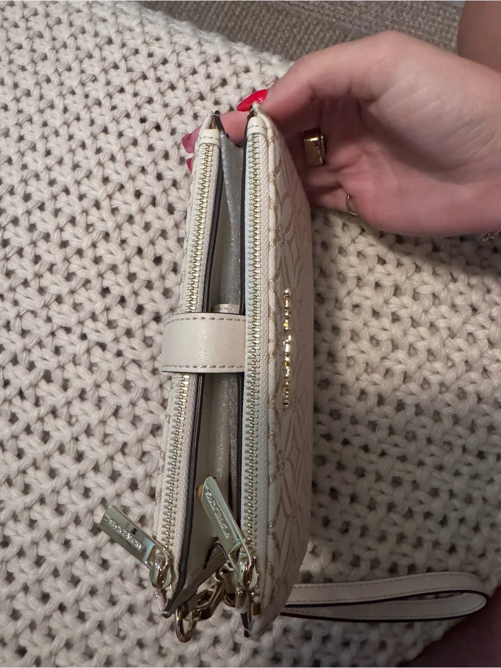 Michael Kors Cream Wristlet Clutch with Gold Logo